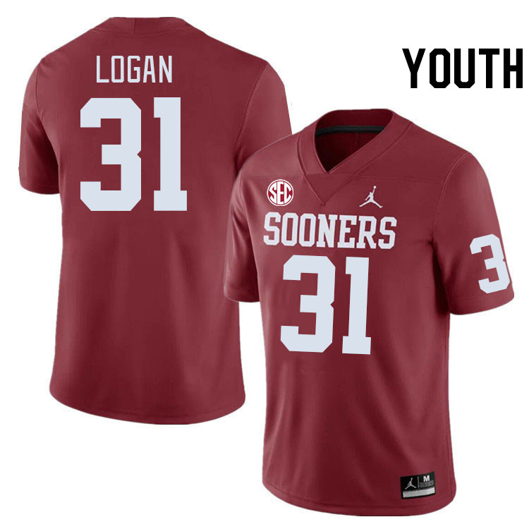 Youth #31 Ashton Logan Oklahoma Sooners 2024 SEC Conference College Football Jerseys-Crimson